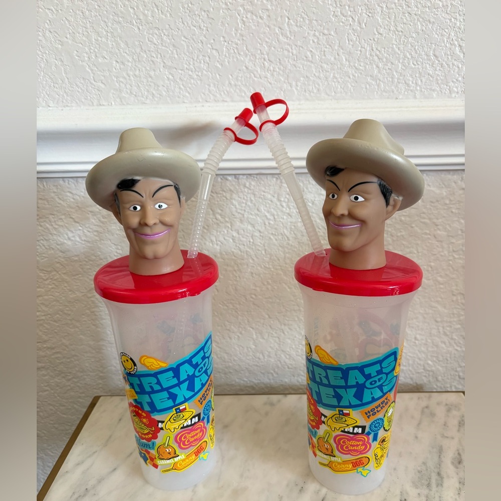 State Fair of Texas Big Tex Souvenir Plastic 3D Drinking Cups Western Set of 2